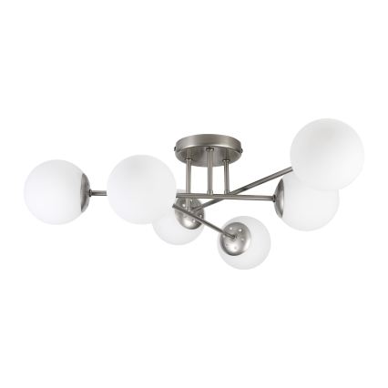 Tætmonteret lysekrone MALENA 6xE14/5W/230V mat krom/hvid
