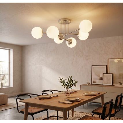 Tætmonteret lysekrone MALENA 6xE14/5W/230V mat krom/hvid