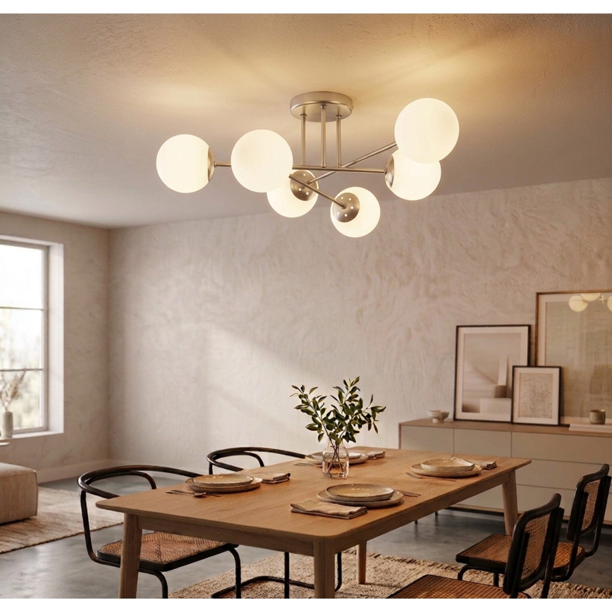 Tætmonteret lysekrone MALENA 6xE14/5W/230V mat krom/hvid
