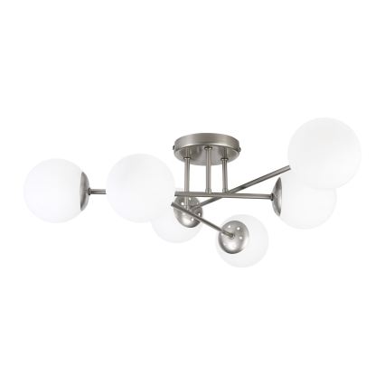 Tætmonteret lysekrone MALENA 6xE14/5W/230V mat krom/hvid