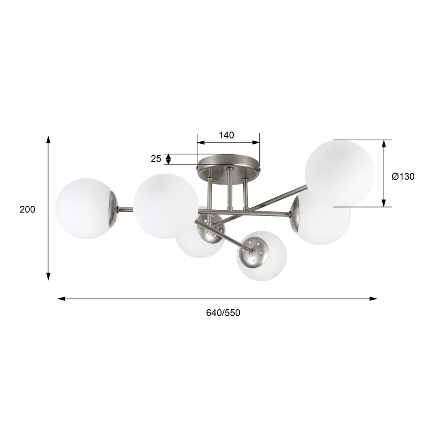 Tætmonteret lysekrone MALENA 6xE14/5W/230V mat krom/hvid