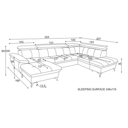 U-formet hjørnesofa med opbevaringsplads, højrevendt, CATANIA, beige