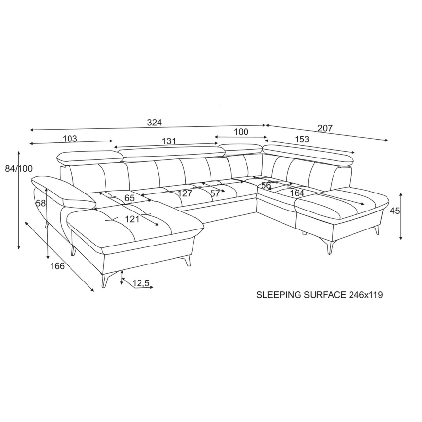 U-formet hjørnesofa med opbevaringsplads, højrevendt, CATANIA, beige