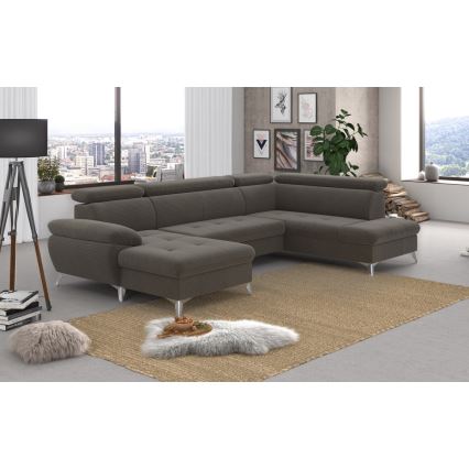 U-formet hjørnesofa med opbevaringsplads, højre side, CATANIA, brun