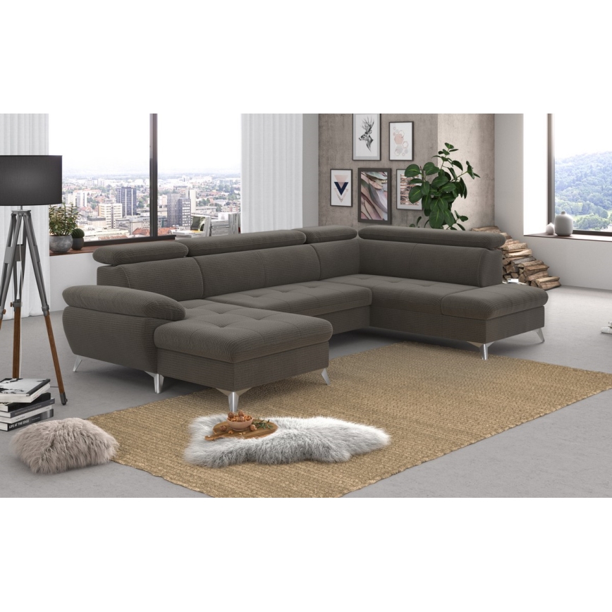 U-formet hjørnesofa med opbevaringsplads, højre side, CATANIA, brun
