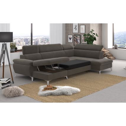 U-formet hjørnesofa med opbevaringsplads, højre side, CATANIA, brun