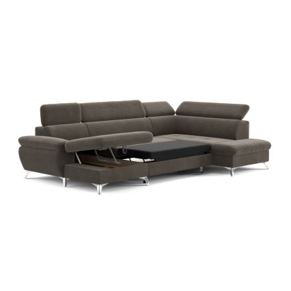 U-formet hjørnesofa med opbevaringsplads, højre side, CATANIA, brun