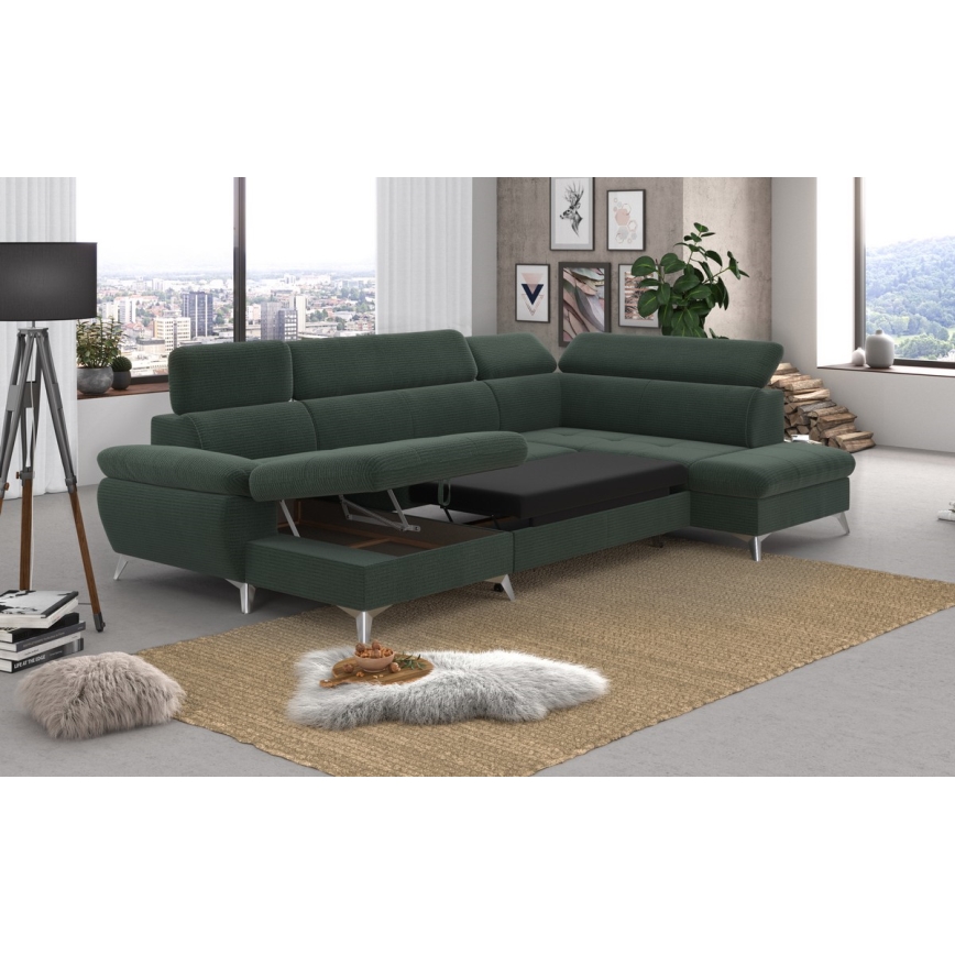U-formet hjørnesofa med opbevaringsplads, højrevendt, CATANIA, grøn