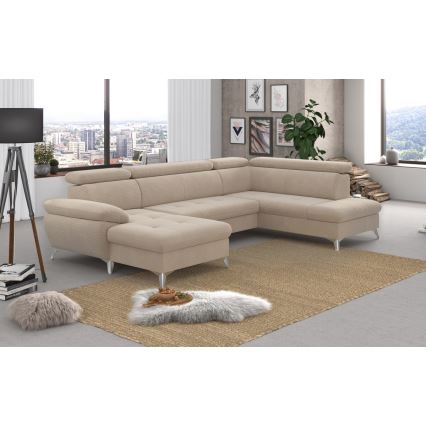 U-formet loungemøbel m. opbevaringsplads foldbar CATANIA højre beige