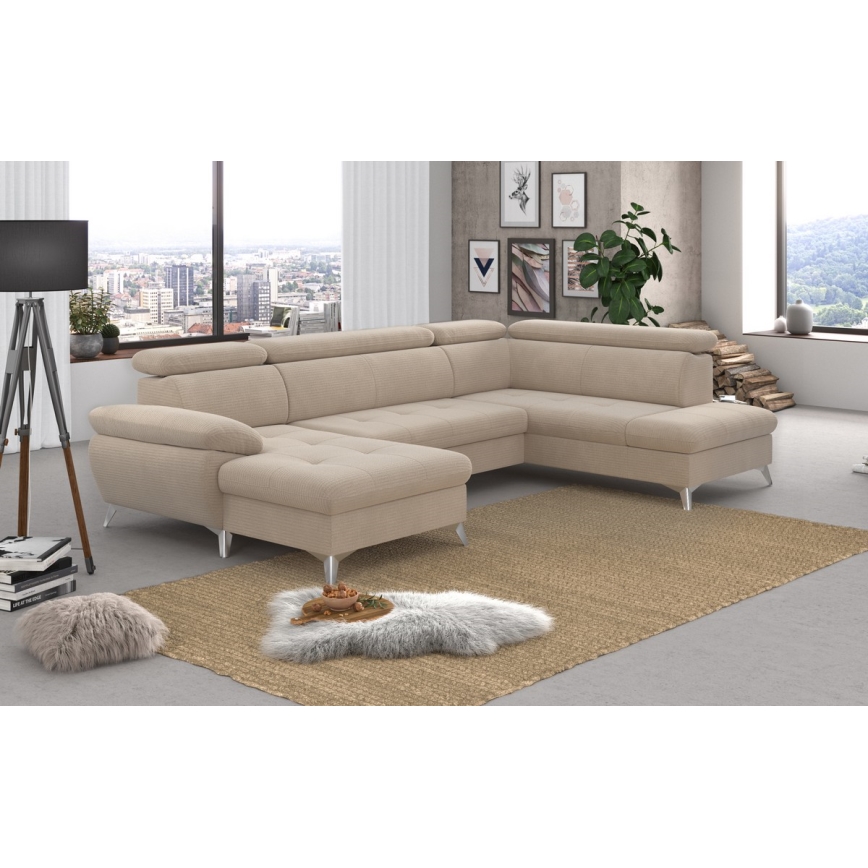 U-formet loungemøbel m. opbevaringsplads foldbar CATANIA højre beige
