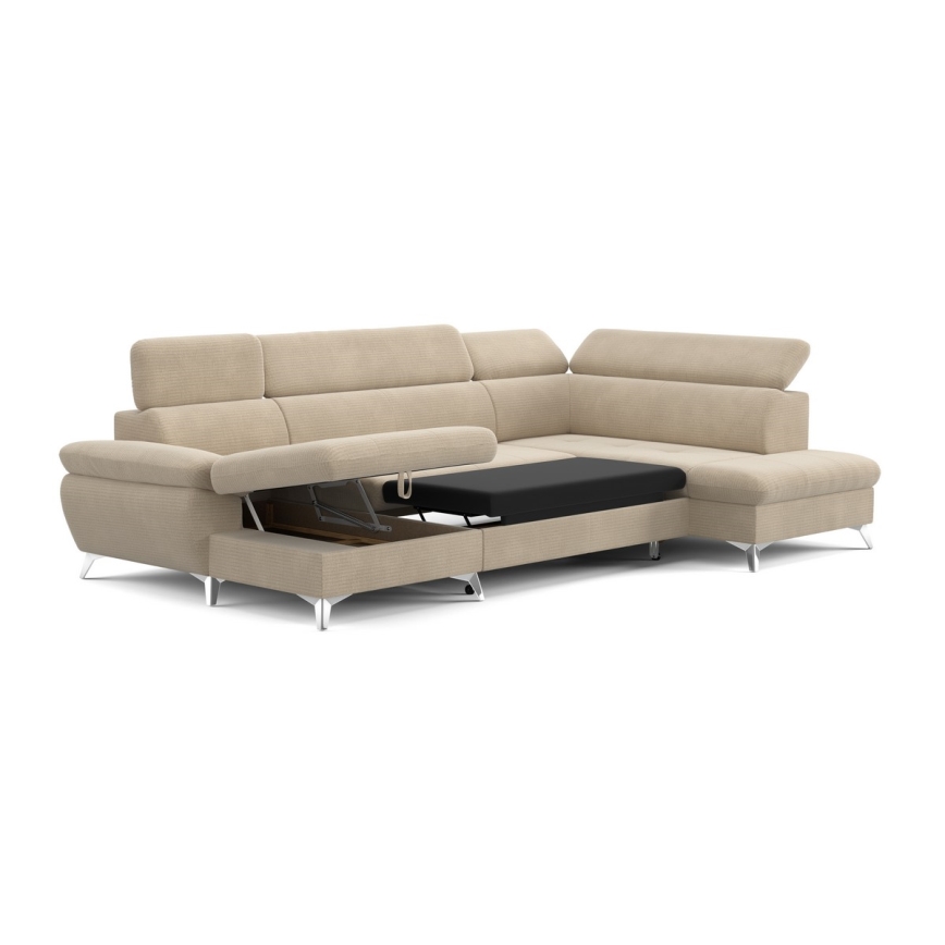 U-formet loungemøbel m. opbevaringsplads foldbar CATANIA højre beige