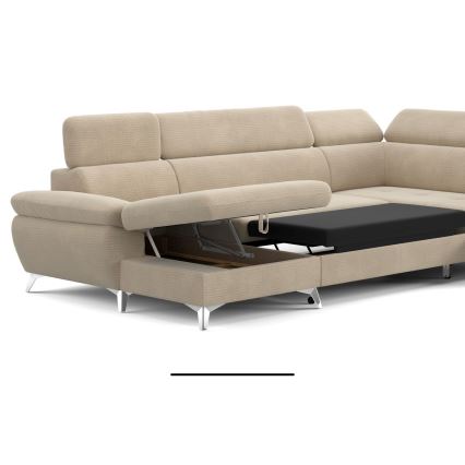 U-formet loungemøbel m. opbevaringsplads foldbar CATANIA højre beige