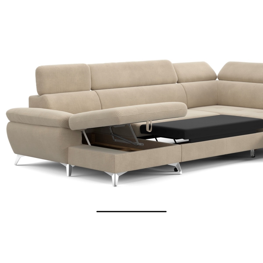 U-formet loungemøbel m. opbevaringsplads foldbar CATANIA højre beige