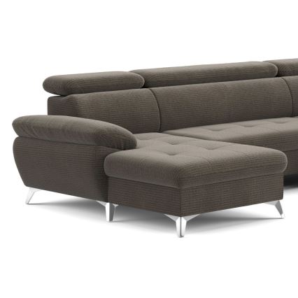 U-formet loungemøbel m. opbevaringsplads foldbar CATANIA højre brun