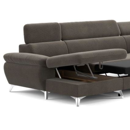 U-formet loungemøbel m. opbevaringsplads foldbar CATANIA højre brun