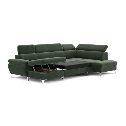 U-formet loungemøbel m. opbevaringsplads foldbar CATANIA højre grøn
