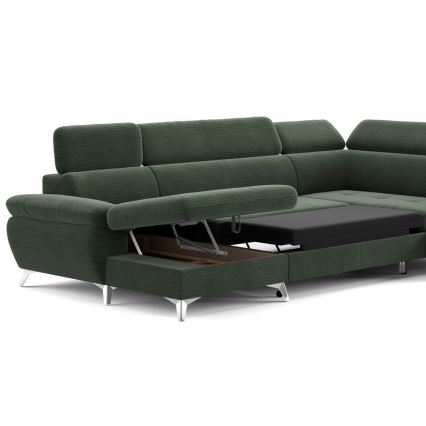 U-formet loungemøbel m. opbevaringsplads foldbar CATANIA højre grøn