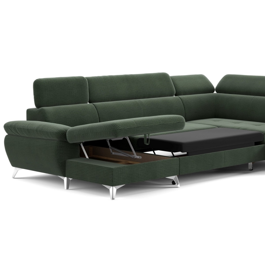 U-formet loungemøbel m. opbevaringsplads foldbar CATANIA højre grøn