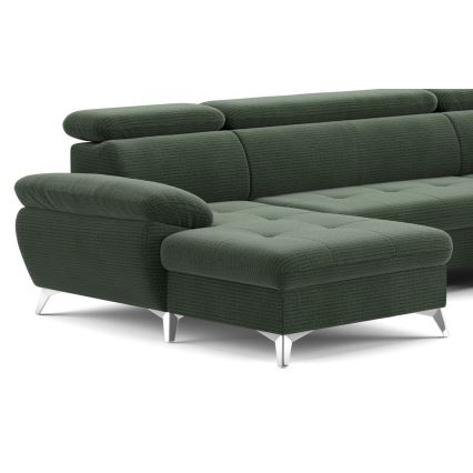 U-formet loungemøbel m. opbevaringsplads foldbar CATANIA højre grøn