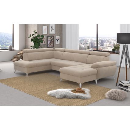 U-formet loungemøbel m. opbevaringsplads foldbar CATANIA venstre beige