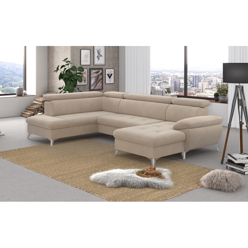 U-formet loungemøbel m. opbevaringsplads foldbar CATANIA venstre beige