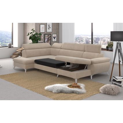 U-formet loungemøbel m. opbevaringsplads foldbar CATANIA venstre beige