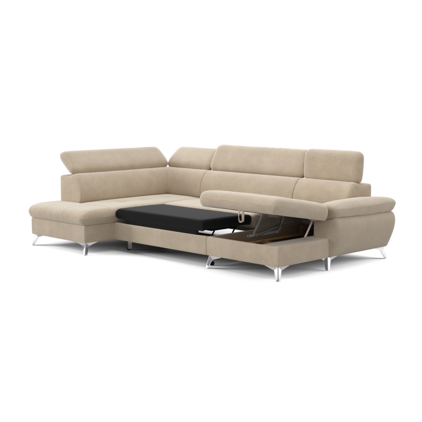 U-formet loungemøbel m. opbevaringsplads foldbar CATANIA venstre beige