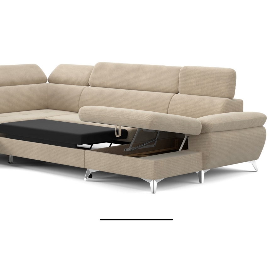 U-formet loungemøbel m. opbevaringsplads foldbar CATANIA venstre beige