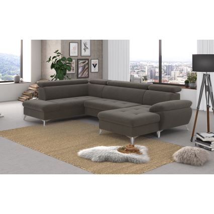 U-formet loungemøbel m. opbevaringsplads foldbar CATANIA venstre brun