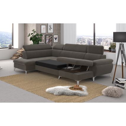 U-formet loungemøbel m. opbevaringsplads foldbar CATANIA venstre brun