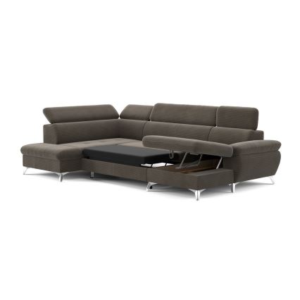 U-formet loungemøbel m. opbevaringsplads foldbar CATANIA venstre brun