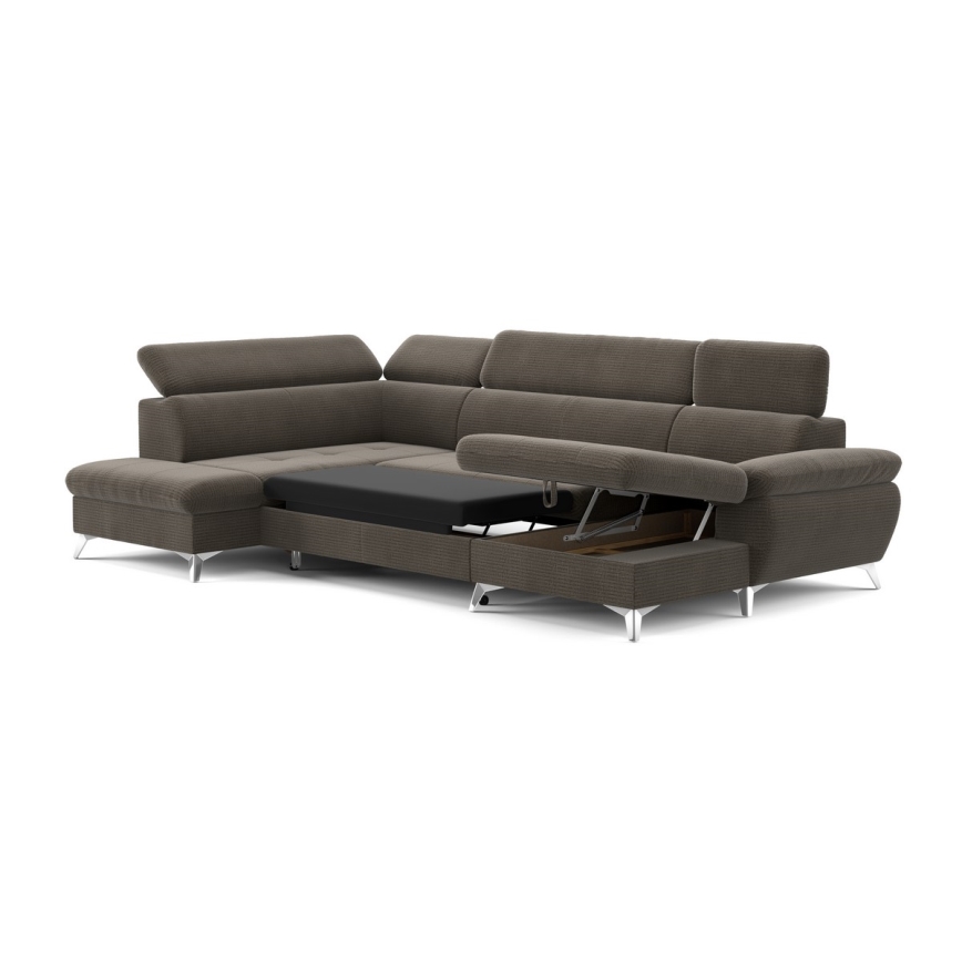 U-formet loungemøbel m. opbevaringsplads foldbar CATANIA venstre brun