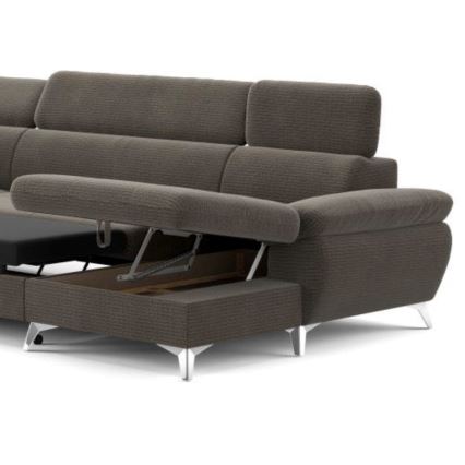 U-formet loungemøbel m. opbevaringsplads foldbar CATANIA venstre brun