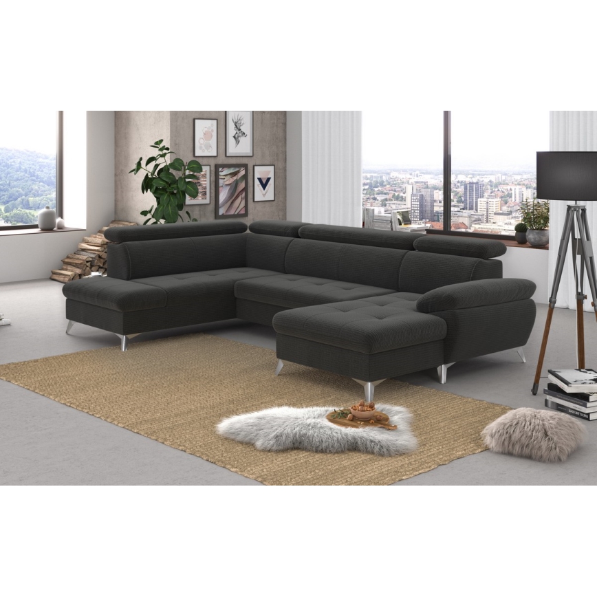 U-formet loungemøbel m. opbevaringsplads foldbar CATANIA venstre grafit