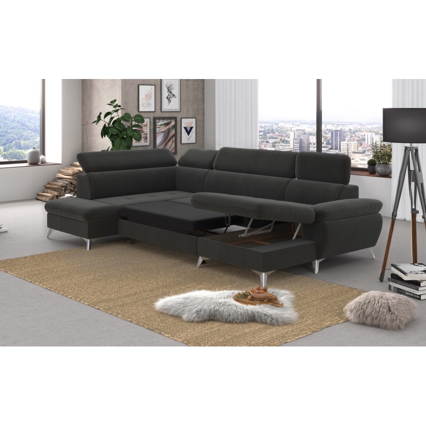 U-formet loungemøbel m. opbevaringsplads foldbar CATANIA venstre grafit