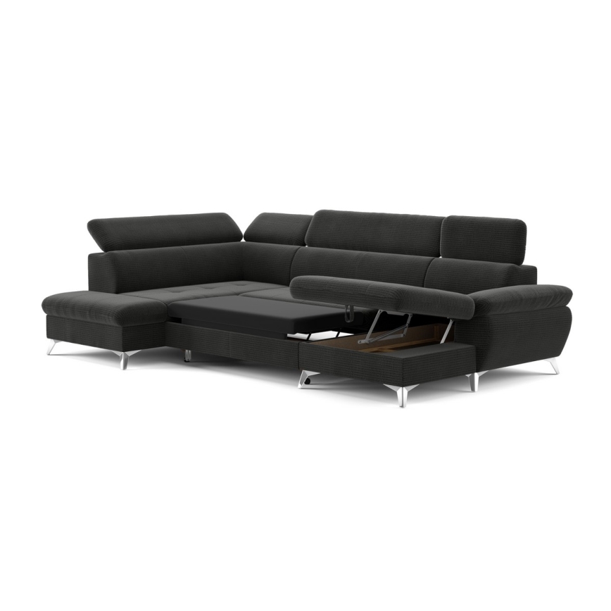 U-formet loungemøbel m. opbevaringsplads foldbar CATANIA venstre grafit