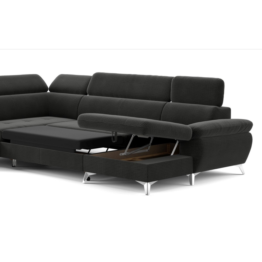 U-formet loungemøbel m. opbevaringsplads foldbar CATANIA venstre grafit