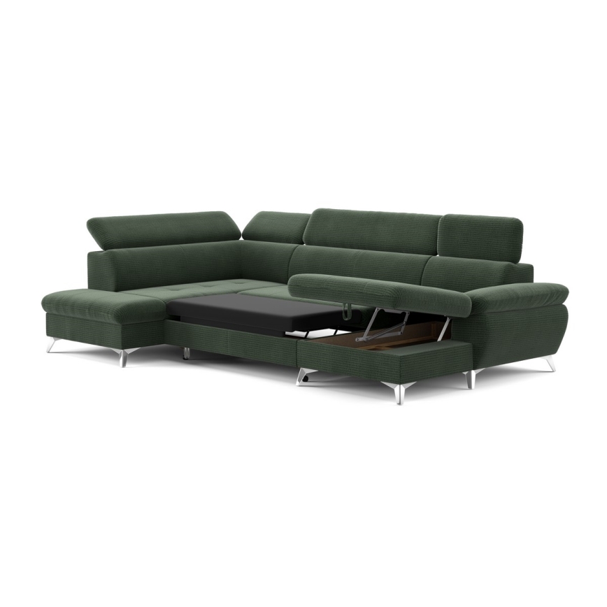 U-formet loungemøbel m. opbevaringsplads foldbar CATANIA venstre grøn