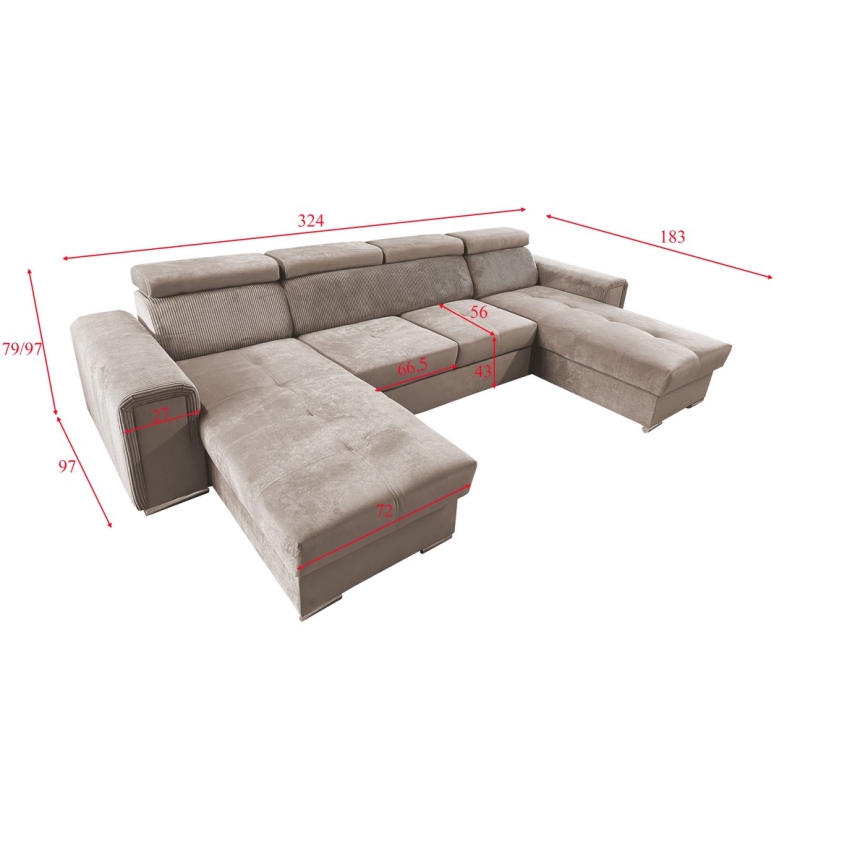 U-formet loungesæt m. universelt hjørne foldbart med opbevaringsplads SALVADA beige