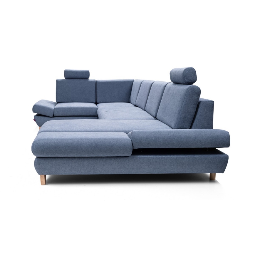 AVESTA U-formet hjørnesofa, polstret, udtrækbar med opbevaringsplads, blå