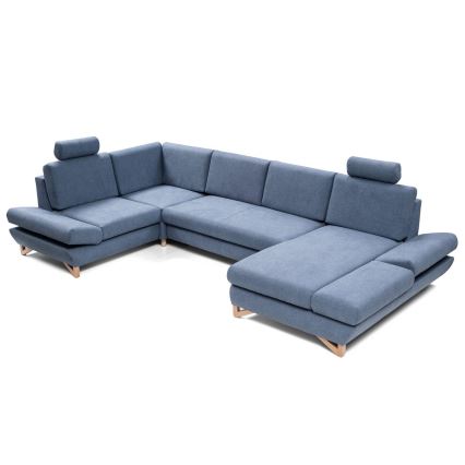 AVESTA U-formet hjørnesofa, polstret, udtrækbar med opbevaringsplads, blå