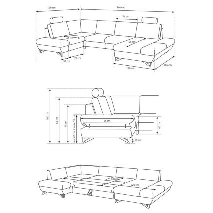 AVESTA U-formet hjørnesofa, polstret, udtrækbar med opbevaringsplads, blå