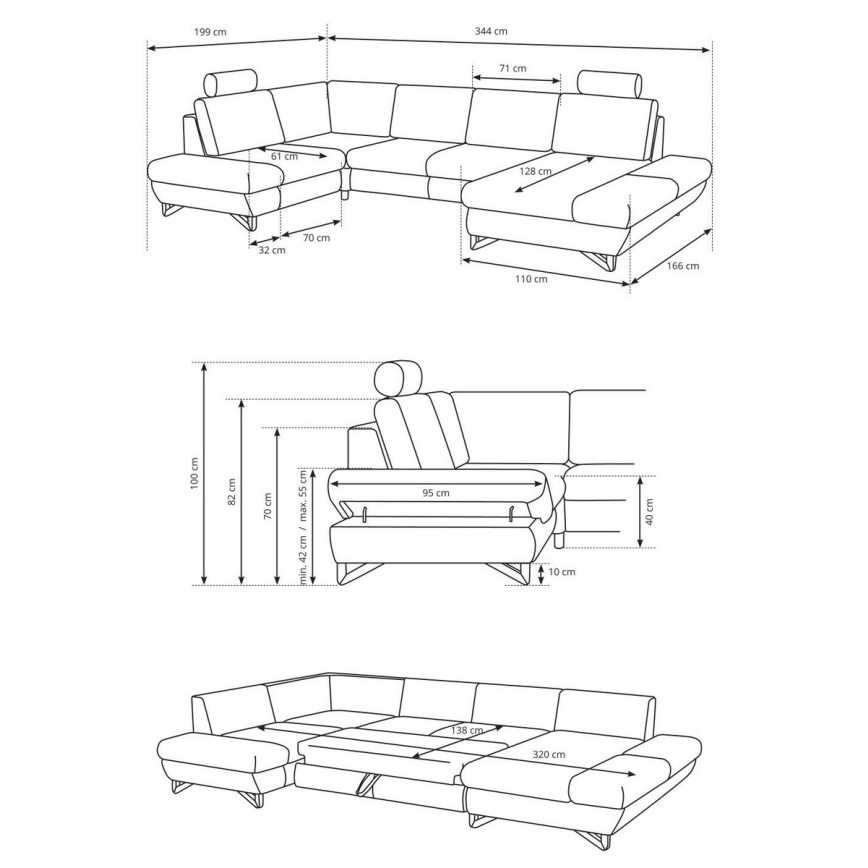 AVESTA U-formet hjørnesofa, polstret, udtrækbar med opbevaringsplads, blå