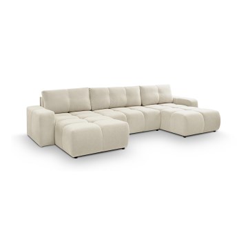 U-formet polstret sofa med sovefunktion og opbevaring ALMADA, beige