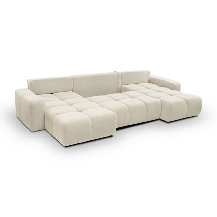 U-formet polstret sofa med sovefunktion og opbevaring ALMADA, beige