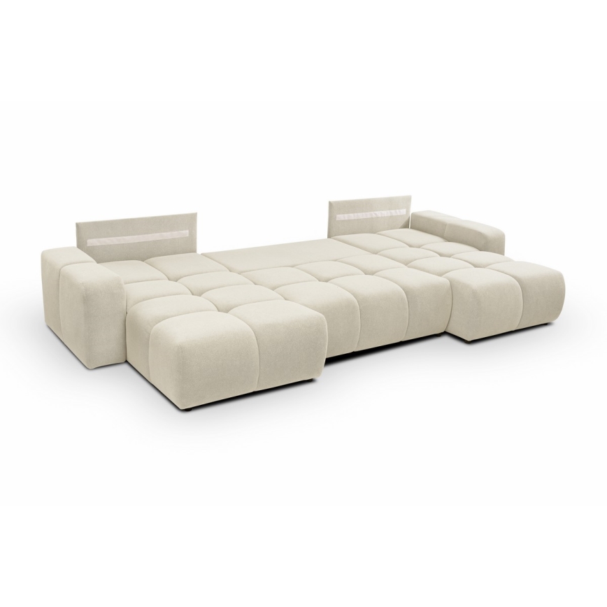 U-formet polstret sofa med sovefunktion og opbevaring ALMADA, beige