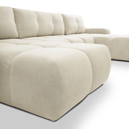 U-formet polstret sofa med sovefunktion og opbevaring ALMADA, beige