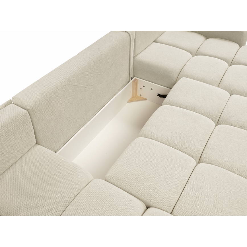 U-formet polstret sofa med sovefunktion og opbevaring ALMADA, beige