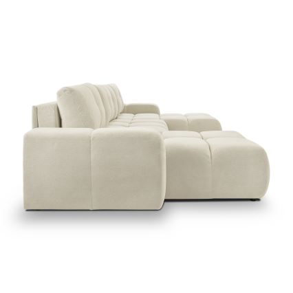 U-formet polstret sofa med sovefunktion og opbevaring ALMADA, beige