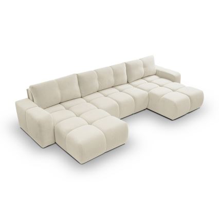 U-formet polstret sofa med sovefunktion og opbevaring ALMADA, beige